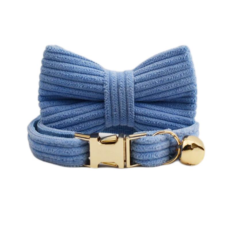 Light Purple Corduroy Cat Collar with Bow Tie and Bell