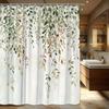 1 Watercolor Floral Shower Curtain - Cascading Green, Brown, Tan Leaves and Small Flowers On a Cream Background with Hook