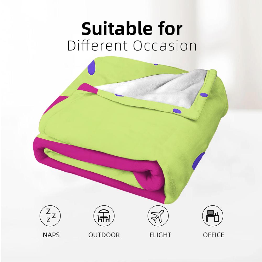 Two Tone Oval Dot Anime Cartoon Flannel Blanket Soft Warm Throw for Bedroom Sofa Car Kids Holiday Gift