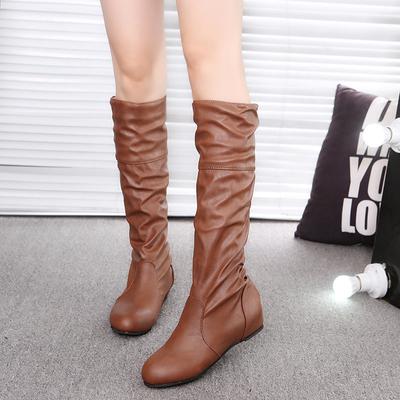 Women's Boots Designer Pleated Casual Leather Boots 2025New Women Knee High Boot Outdoor Non Slip Flat Boots Botas Mujer