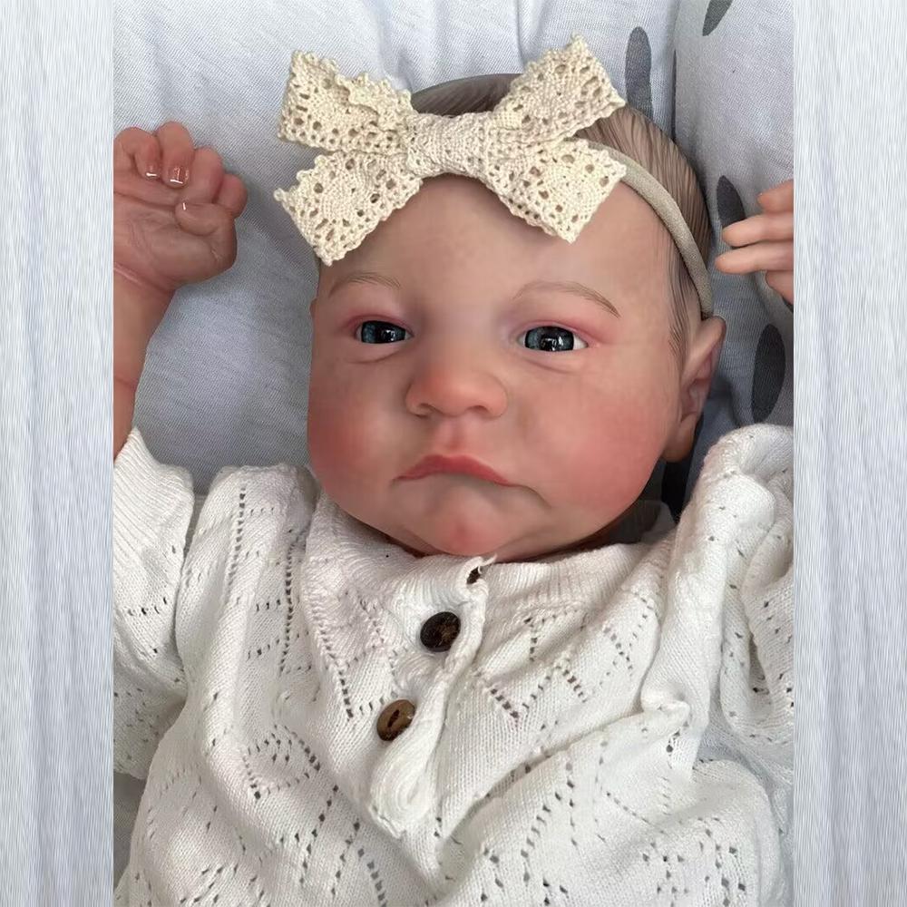 46CM Already Finished Painted Reborn Doll Levi  Newborn Awake Doll Toy Soft Hand-Drawing Hair 3D Skin Tone Visible Veins