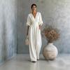 2026 Elegant V-Neck High-Waist Wide-Leg Jumpsuit Women Slimming Fit Casual Office Wear