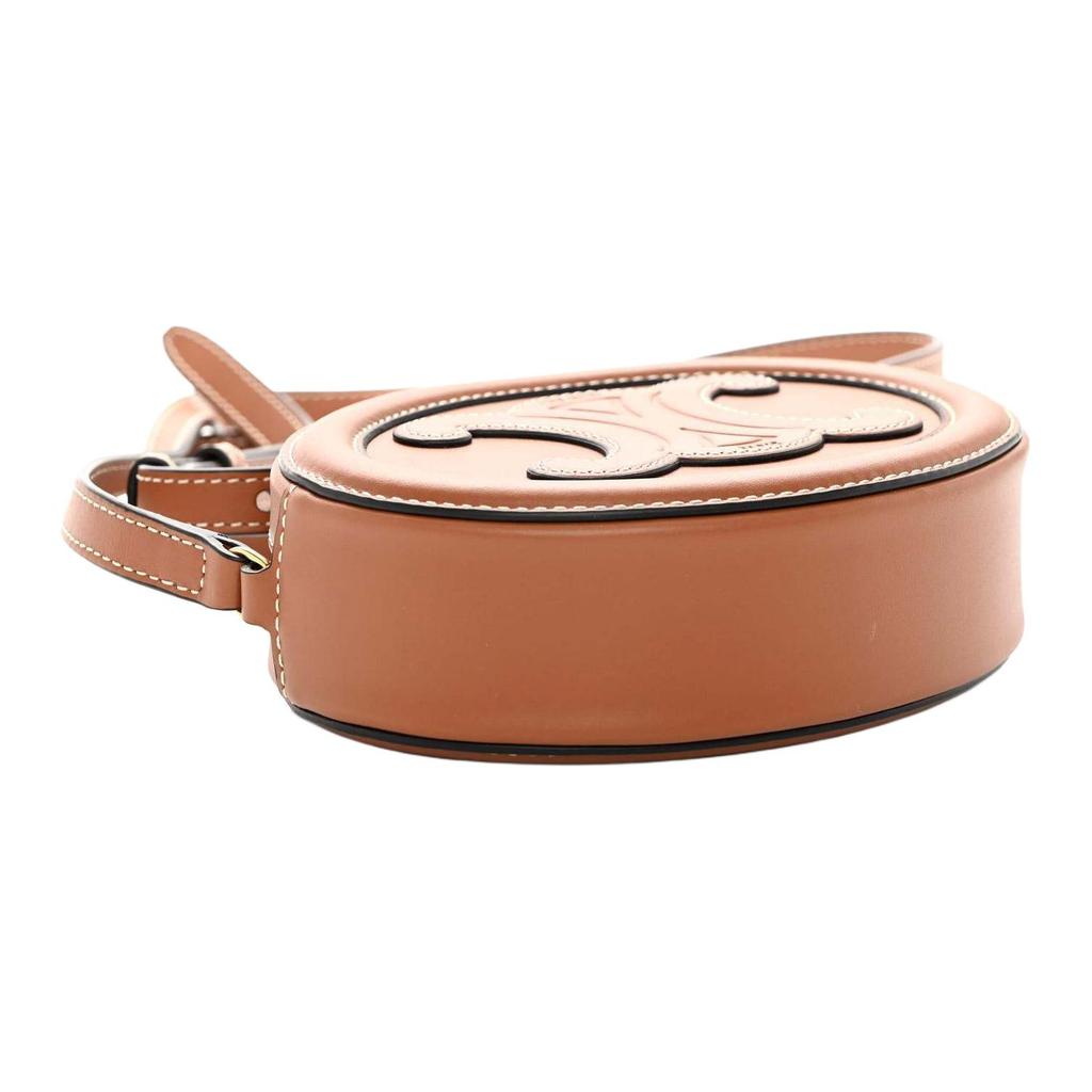 Celine Cuir Triomphe Oval Wallet With Gold Metal Details Women Shoulder Bag Brown 10I703DPQ-04LU