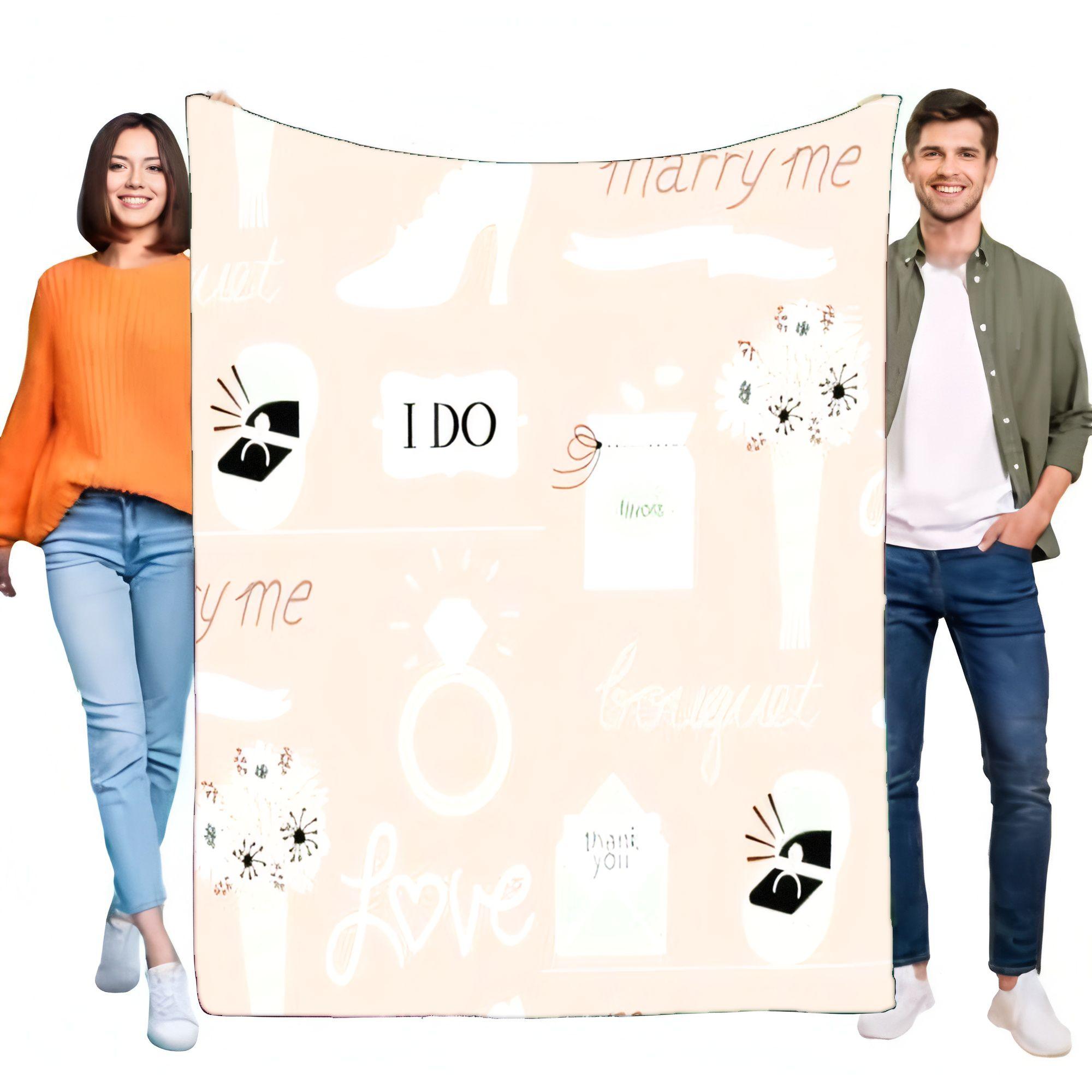 Wedding Celebration Blanket Soft Comfy Throw for Bride Groom Cozy Home Decor Perfect Gift for Engagement and Marriage Events Size: 75*100cm, Weight: 230 GSM