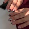 24pcs French False Nails with Star Prints Design Retro Polka Dot Press On Nails for Women Daily Wear