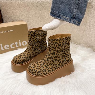 Women Leopard Flats Platform Suede Ankle Snow Boots Fashion Casual Shoes Woman Brand Winter 2025 Trend Cozy Warm Botas Mujer