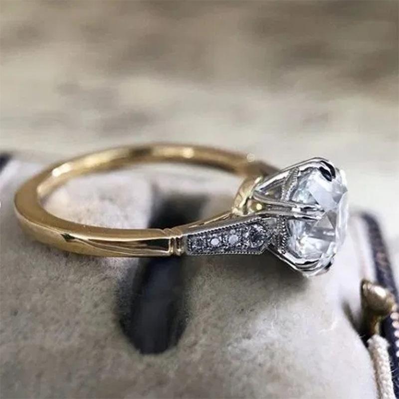 Two-color Zircon Women's Trendy Fashionable Copper Jewelry Ring