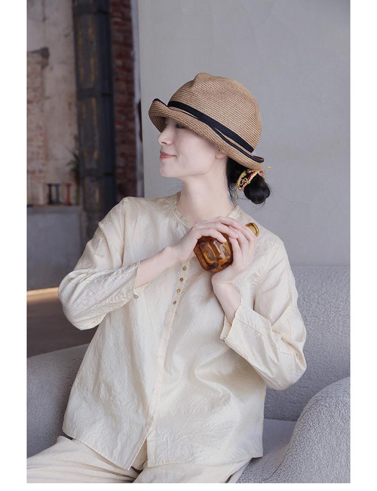 Autumn 2021 Retro Chinese Style Tussah Mulberry Silk Stand Collar Loose Long Sleeve Casual Women's Shirt