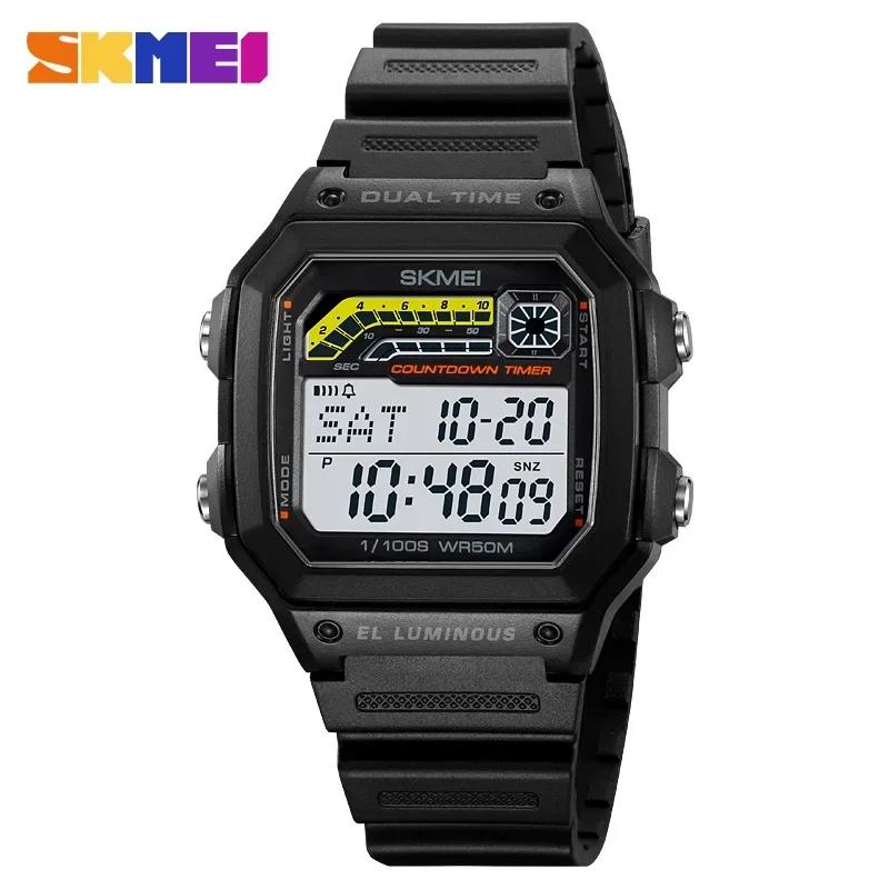 SKMEI 2307 Luxury Countdown LED Display Stainless Steel Mens Wristwatches Waterproof Sports Digital Watch for Men Shockproof