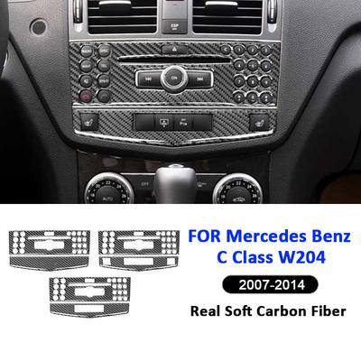 For Mercedes Benz C Class W204 2007-2014 Carbon Fiber Car Multimedia CD Control Panel Trim Cover Interior Decoration Sticker