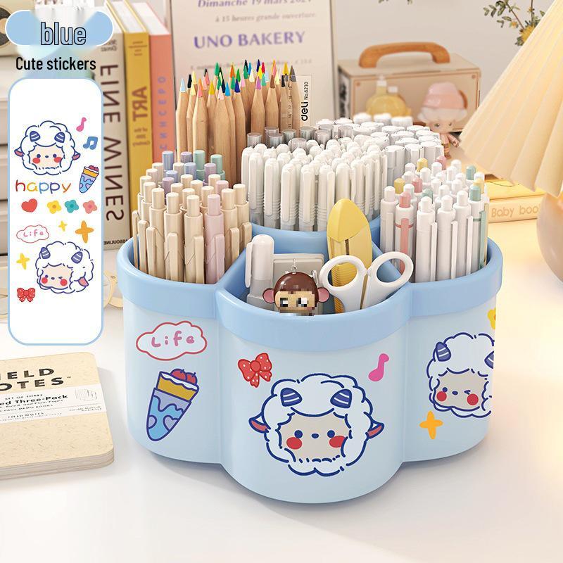 Multi-Function Rotating Pen Holder and Storage Box - Cute Design, Large Capacity for Student Desktops