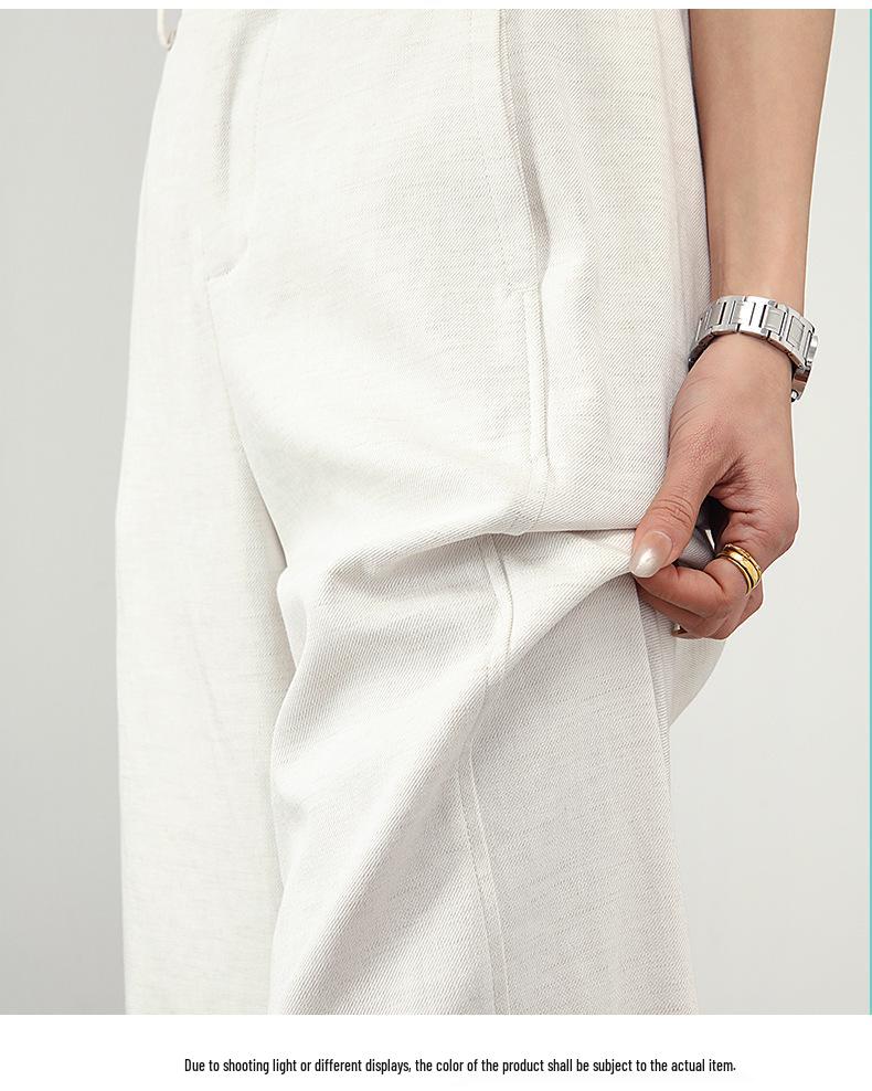 Women's Tencel Linen Wide-Leg Pants, 2026 Spring, Elastic Back Waist, Slimming Casual Straight-Leg Style