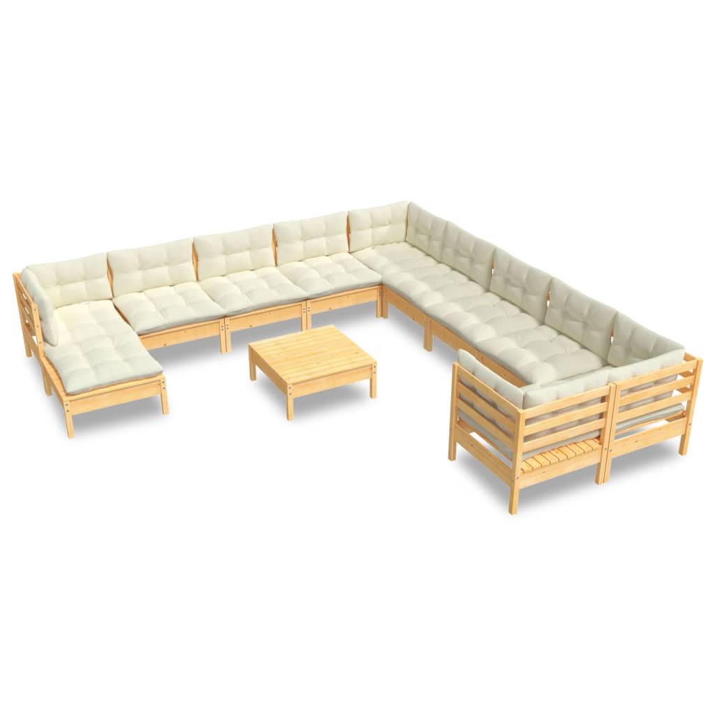 Vidaxl 12-Cz. Conjunto de Salón para Jardín, Cojines Color Crema, Pino