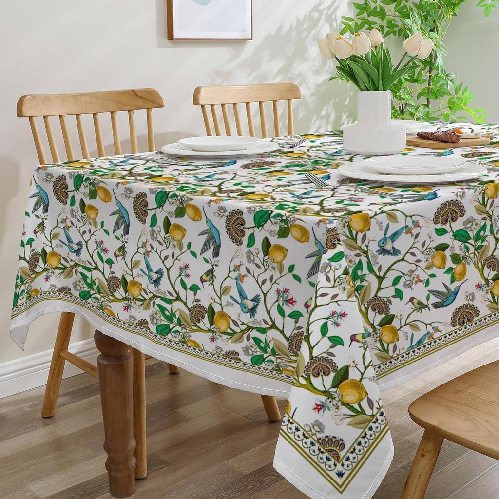 Spring Summer Lemon Hummingbird Rectangle Tablecloth for Table Decor Washable Kitchen Dining Tablecloth Wedding Decorations