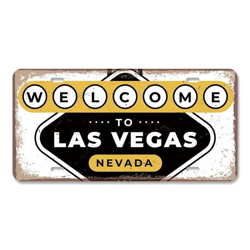 High Definition Metal Tin Sign Las Vegas Casino Vintage License Plate Style Wall Art Decor for Home Bar Garage