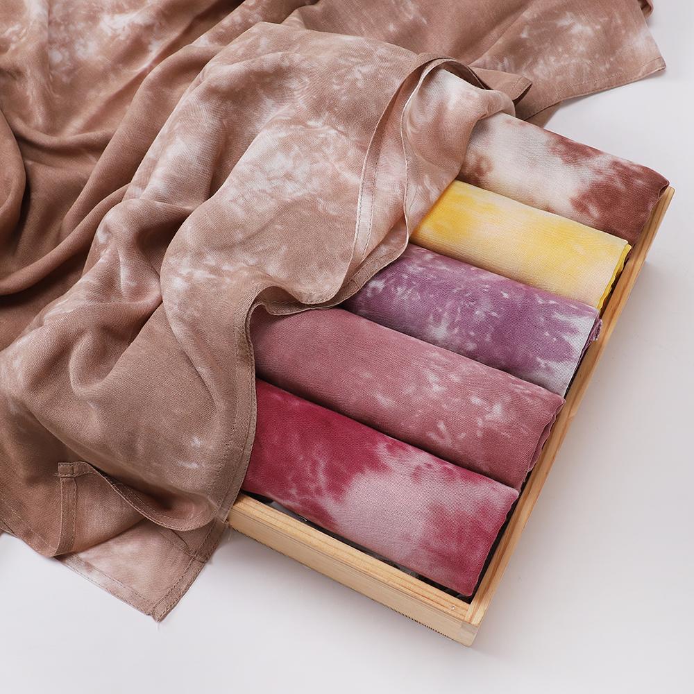 Hot Selling Tie Dye Printed Hijab Modal Cotton Viscose Scarf Rayon Shawl Lightweight Muslim Ramadan Headscarf Scarves