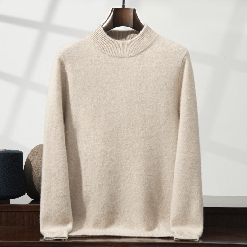 New double-strand thickened round neck cashmere sweater solid color inner sweater bottoming knitted sweater men