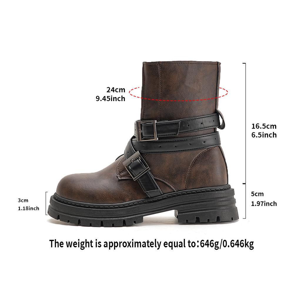 Girls Belt Buckle Design Motorcycle Boots Spring And Autumn New British Style Thick Heel Lightweight Midsole Boots Women 23