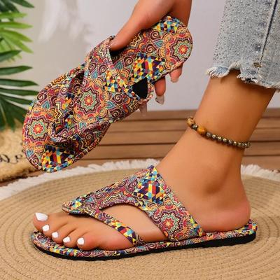 Fashion Women Slippers Bohemian Flower Pattern Sandals Home Casual Lightweight Shoes Comfortable Fashion Big Size Slippers Slides Women