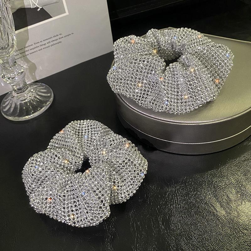 Retro Bling Bling Rhinestone Decorative Large Intestine Hair Loops Elastic Hair Ropes Ponytail Holders For Women And Daily Uses