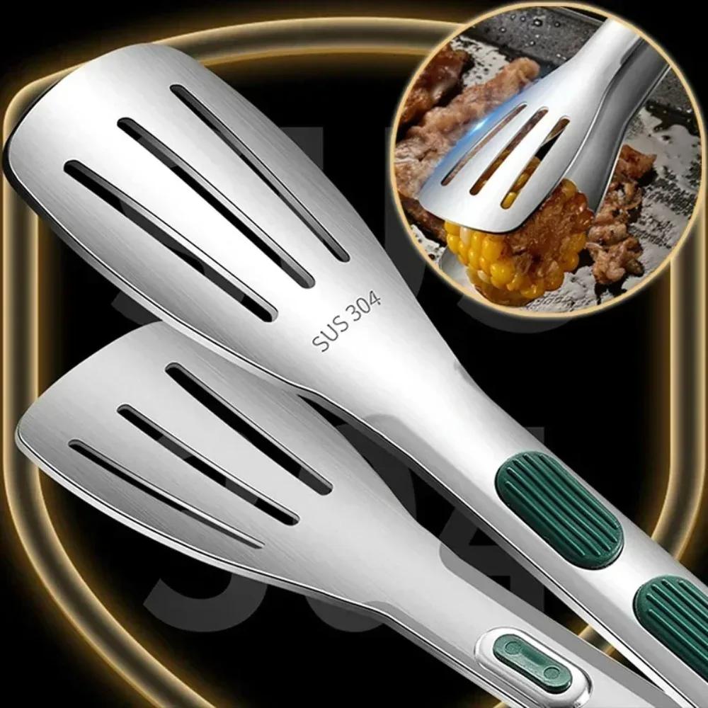 Stainless Steel Kitchen Food Tongs Thickened Heat Resistant Barbecue Grill Clips Bread Salad Buffet Cooking Camping Baking Tools