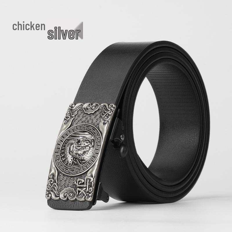 Chinese Zodiac Retro Men's Automatic Cowhide Leather Belt