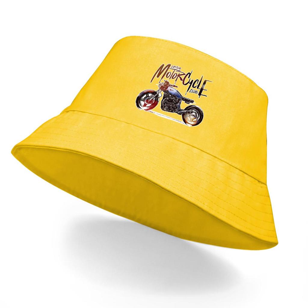 Bucket Hat With Handsome Motorcycle Print , Sun Hat Solid Color Fashion Sun Protection Beach Cap