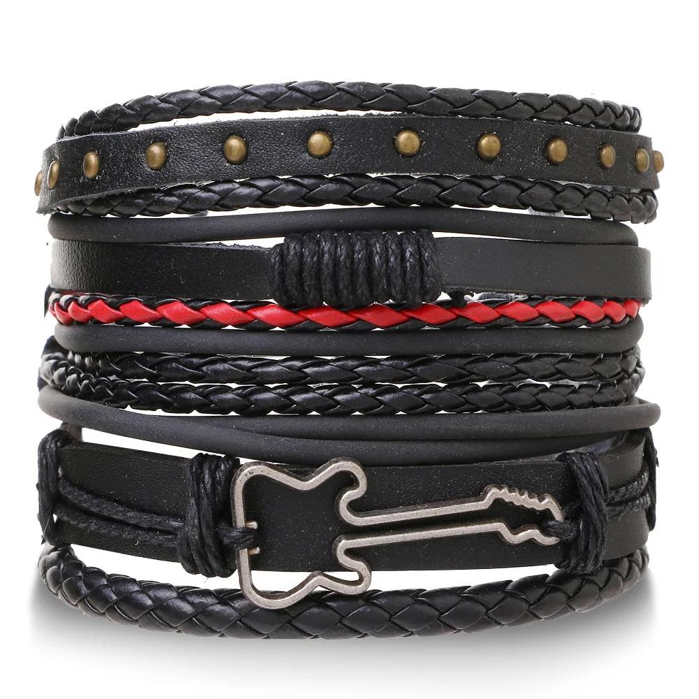 1 Mode-Armband Wikinger-Armband Für Männer Handgelenk-Armbänder Geflochtenes Totenkopf-Hand-Schmuckstück Verstellbares Leder-Set-Armband Für Leder