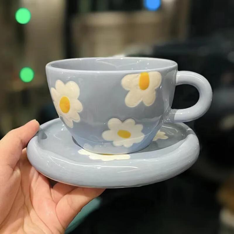 

OLOEY Hand-painted Floral Ceramic Coffee Cup & Saucer Set