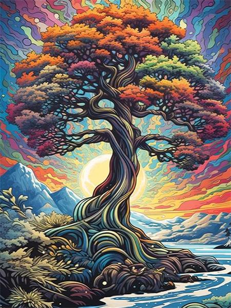 Diamond Art Painting Tree Fantasy Full Square Round Embroidery Mosaic Colorful Landscape Home Decor
