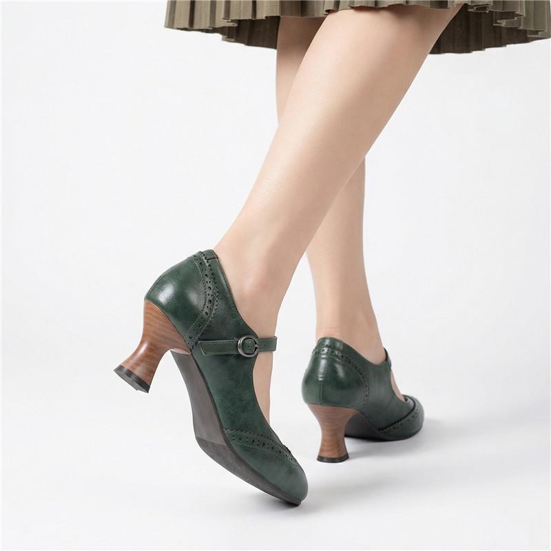 Dames hoge hakken lente en zomer nieuwe dunne hak retro gesp lichte mond enkele schoenen grote maat lage schoenen