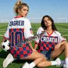 Maglia da Calcio Croazia Rossa Blu a Scacchi Maglietta da Calcio Regalo per tifosi Traspirante Asciugatura Rapida Top Estivo T-shirt da Donna