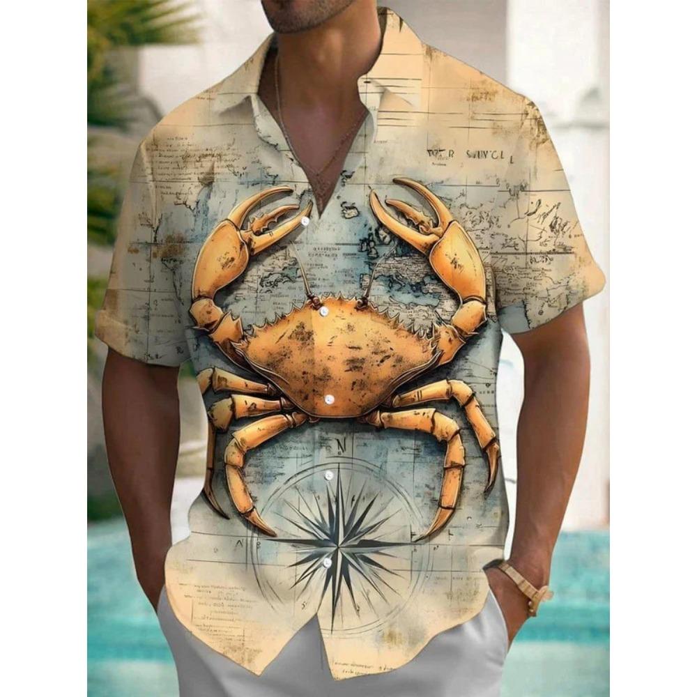 Sommer Herren 3D-Druck Meeresorganismus Grafikhemd Hawaiianische Freizeithemden Knopfleiste Kurzarmhemden Ohne Tasche