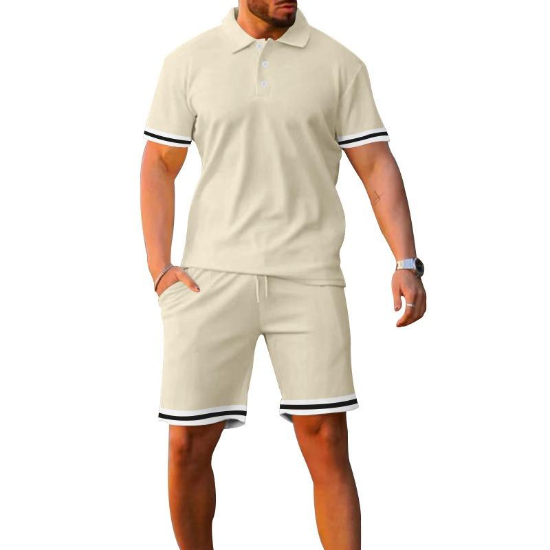 Men's Fashion Short Sleeve Suit Polo Shirt Shorts Sports Leisure Two-piece Trendy Conjuntos Hombre