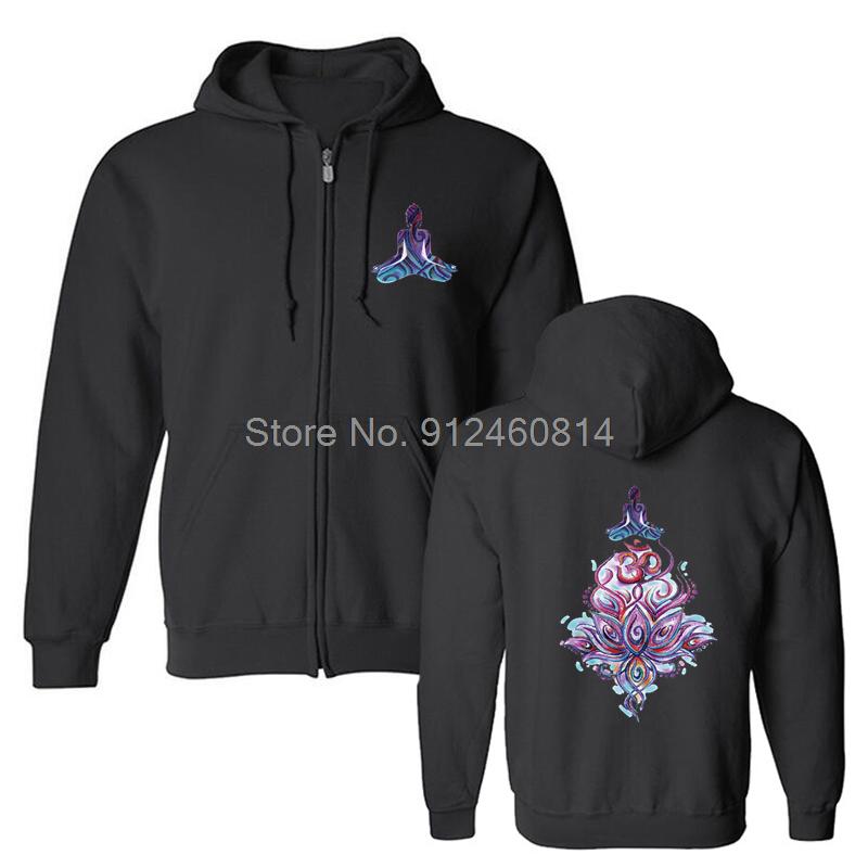 Hoodie Illustrated Buddha Meditation Yoga Lotus Om Motif Men Fleece Hoodies Hip Hop Hooded Sweatshirt Streetwear Harajuku
