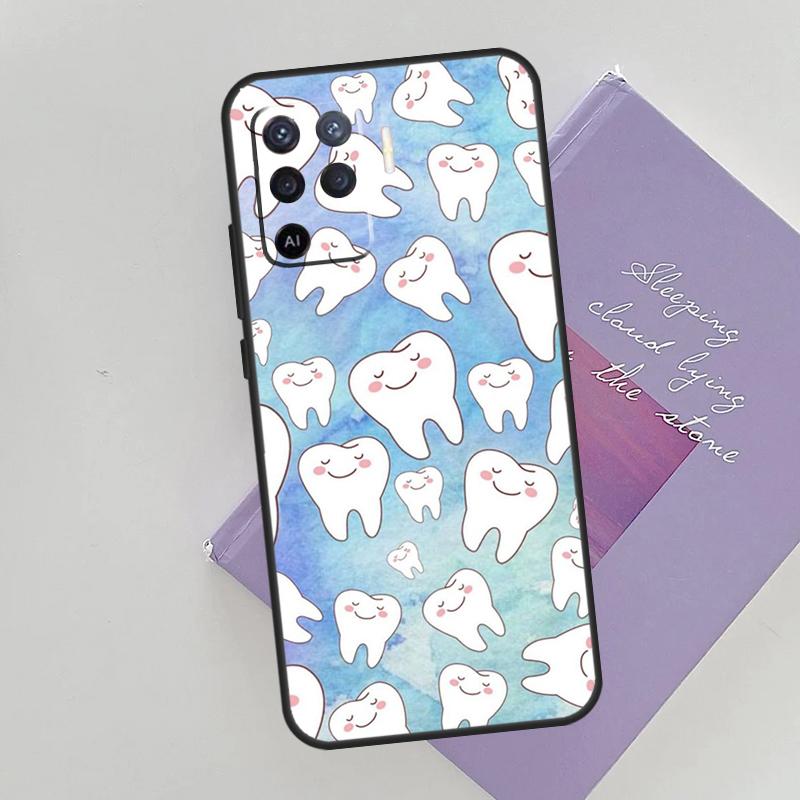 Dentist Tooth Pattern Phone Case For Oppo A54 A74 A94 A15 A16 A17 A52 A72 A76 A96 A57 A58 A78 A98 A53S Cover Case