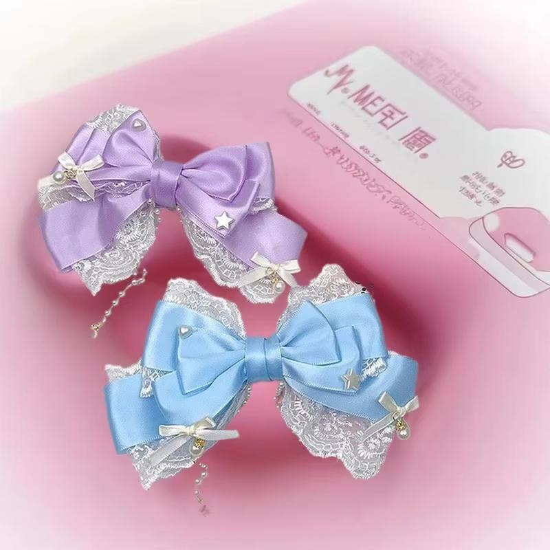 Girly Large Pink Bow Headpiece Pearl Lace KC Hairpin Princess Fashion Accessory Sweet Pearl Tassel Hair Clip Headwear