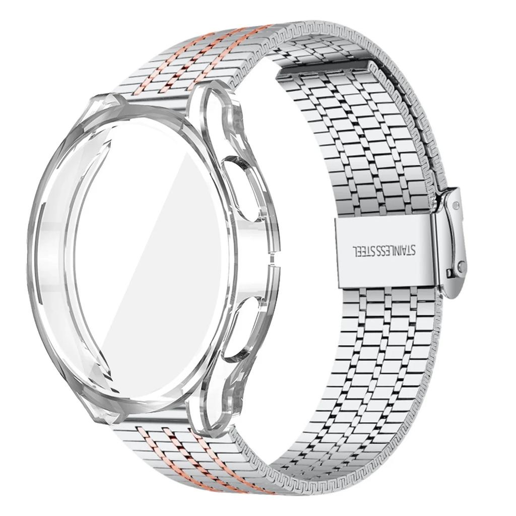 For Samsung Galaxy Watch 7 6 5 4 40mm 44mm 5pro 45mm Band+case TPU Bumper 6classic 47mm 43 Stainless Steel Strap Protector Case