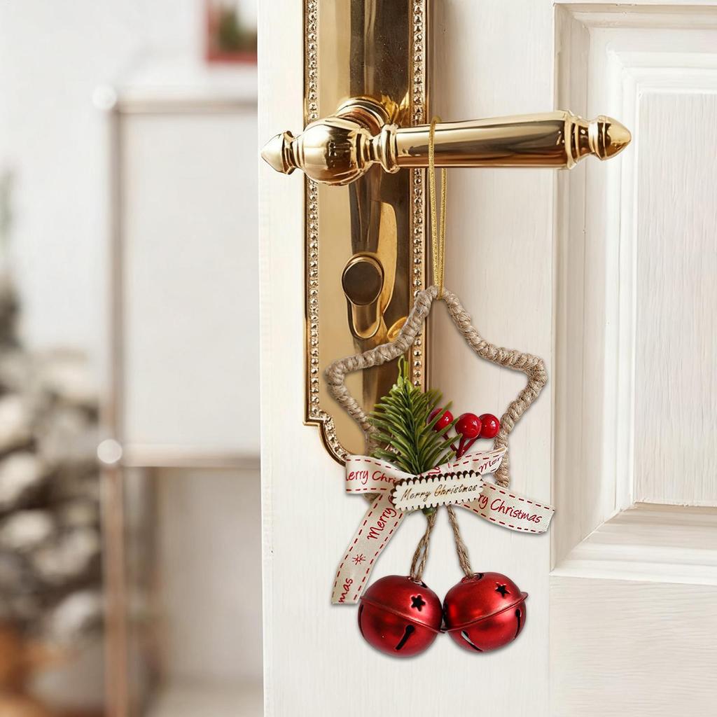 2025 Christmas Star Bow Bell Ornament Hangable Five-pointed Star Bells Wreath Pendant For Window Wall Door Handle
