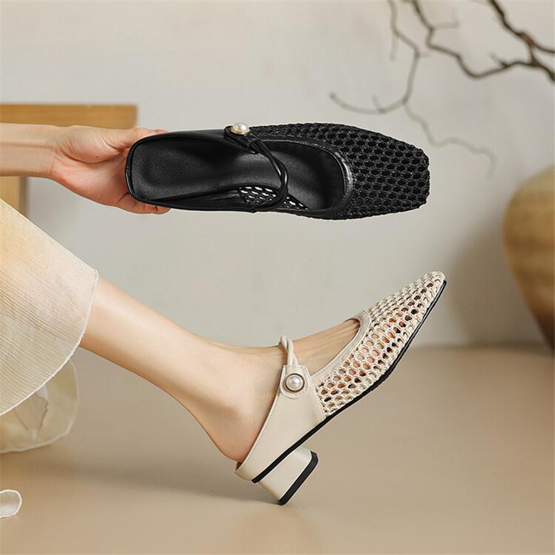Fashion New Summer Women Slippers Shoes for Women Fashion Hollow Out Mules Square Toe Low Heels Shoes Women Zapatos Mujer Ladies Shoes