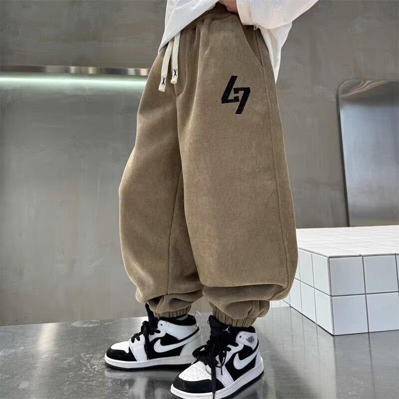 Boys' Fleece-Lined Sports Pants - Spring/Fall 2025 Collection: Thick, Long Sweatpants for Kids
