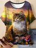 Summer Women 3D Printed Cat T-Shirt Cute Graphics Short Sleeves Tops Casual Fashion Tees O-Neck T-Shirts Oversize Woman Clothes