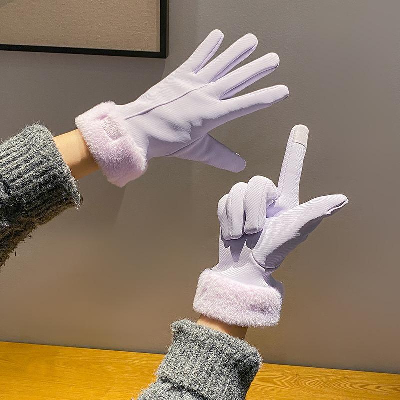 

Winter fleece cold-proof warm gloves for women, touch screen anti-splashing outdoor riding electric vehicle windproof plush gloves Bear Horizontal Label