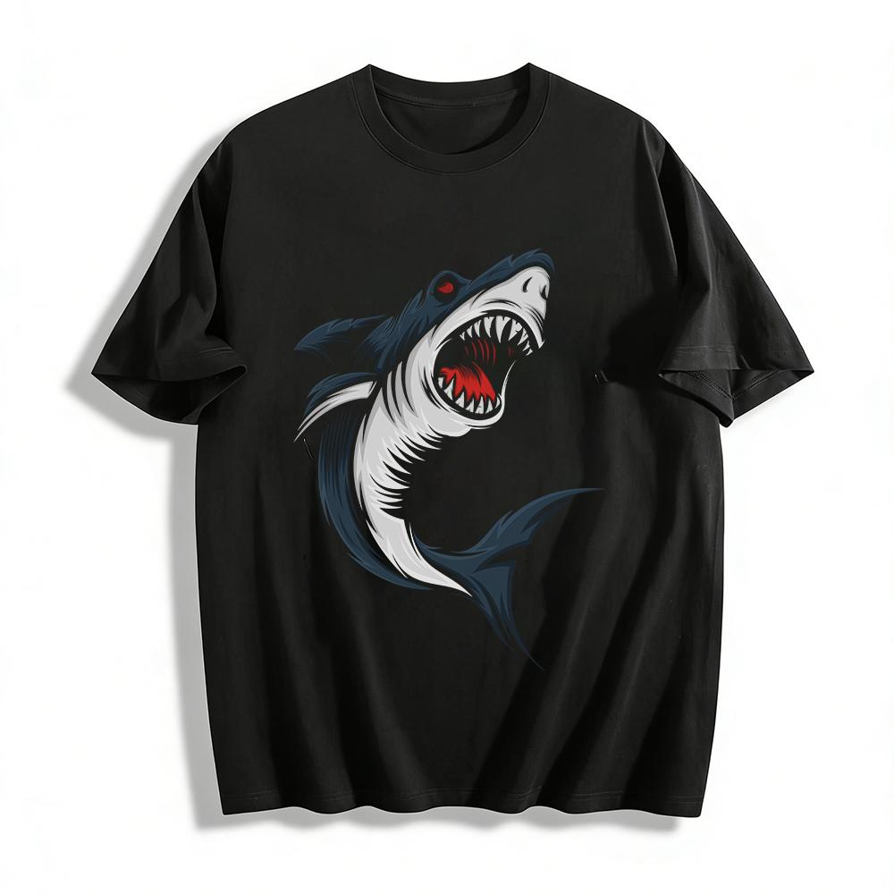 

Fierce Shark Print Trendy Casual Short Sleeve Top Pure cotton T-shirt XXS