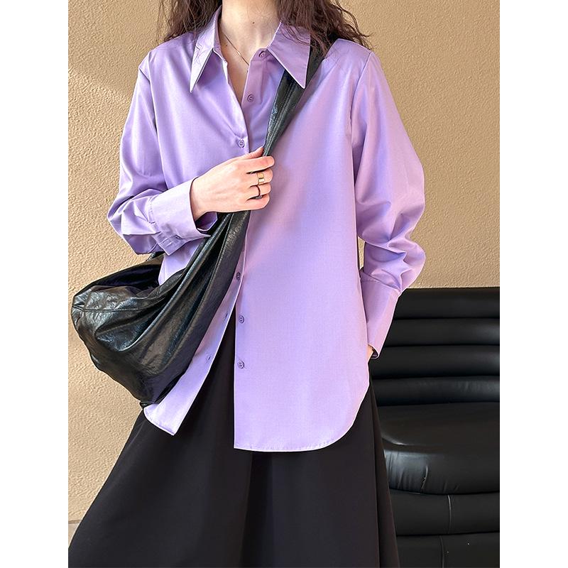 Juzhi High-End Women's Long-Sleeved Loose Solid Color Shirt - Korean Niche Design