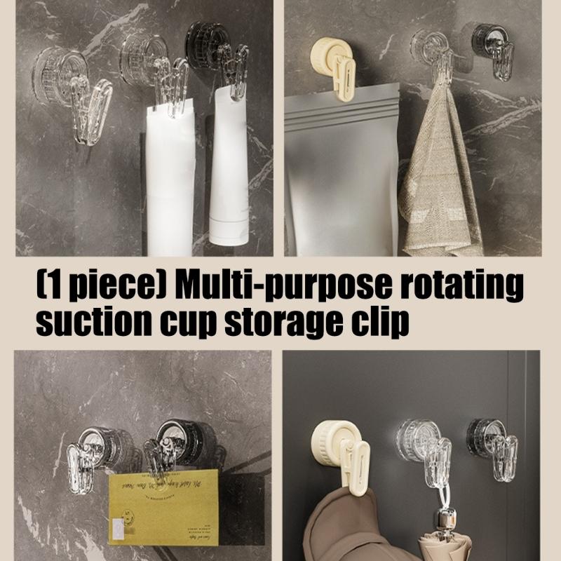 Space Saving Rotating Clip With Suction Base Water Resistant Bathroom Organizers Secure Grips Household Storage Solution