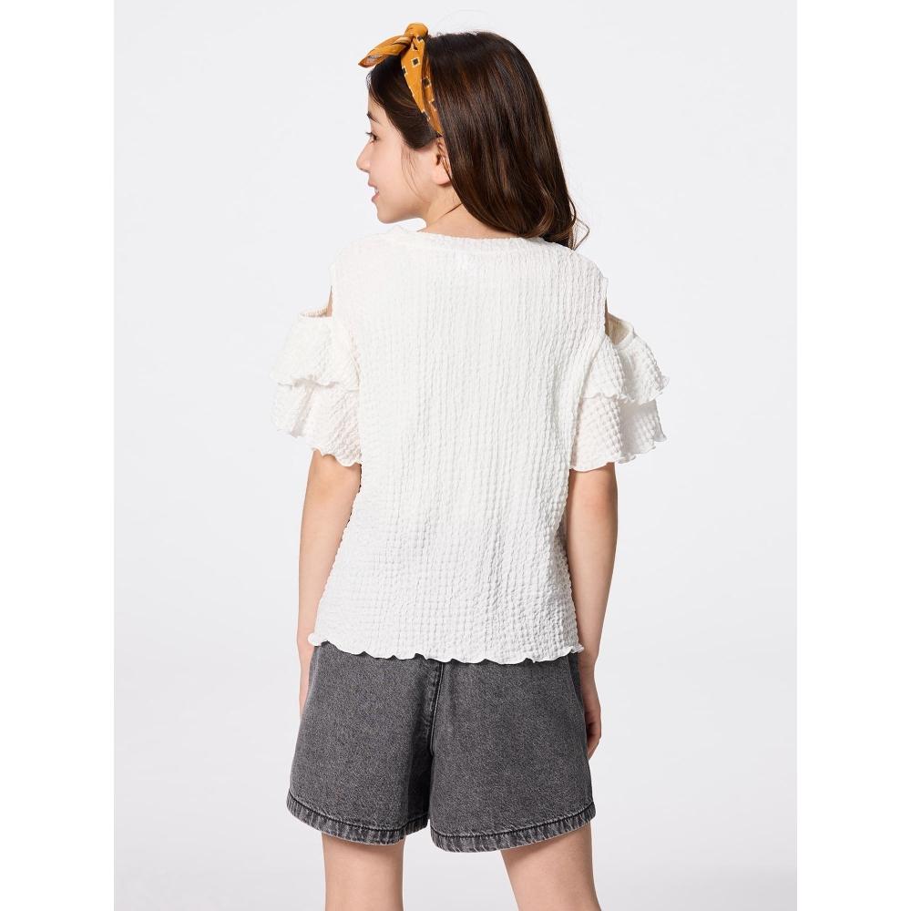 Gu By Uniqlo Girls Shirring Open Shoulder Tee