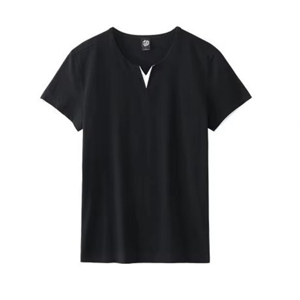 Men's Summer Casual Slim V-neck Cotton Short Sleeve T-Shirt Hundred Hawaii Men's Clothing Tops