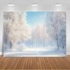 Paesaggio Invernale Scena di Neve Foresta Bianca Sfondo Fotografico Forniture Decorazioni Festa di Natale Striscione di Sfondo Oggetto di Scena per Foto