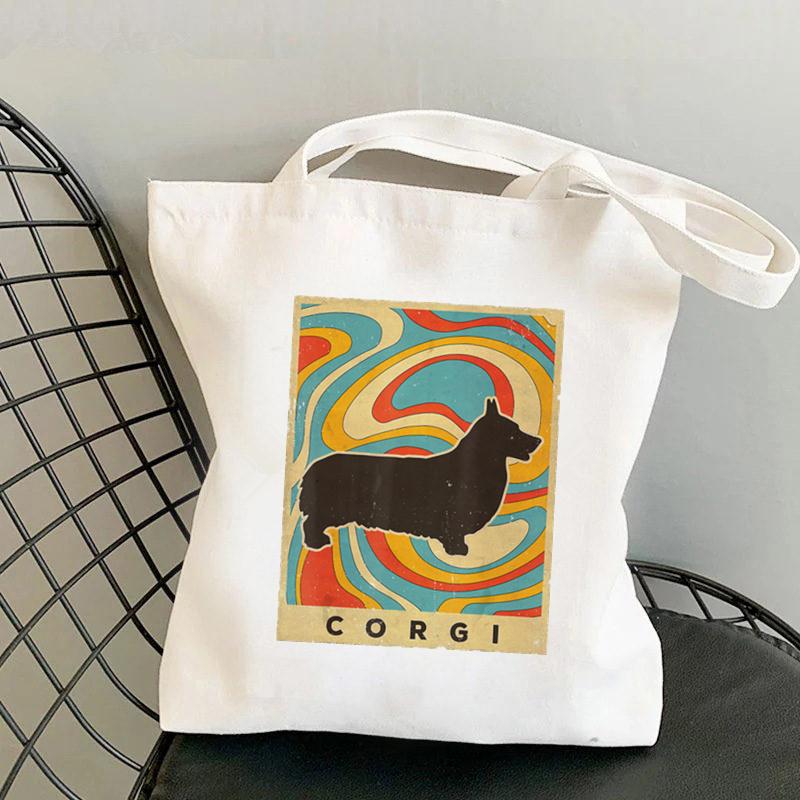 Shopper Watercolor Design For Corgi Lovers Bag Harajuku Women Shopping Bag Canvas Shopper Bag Handbag Tote Bag Shoulder Lady Bag